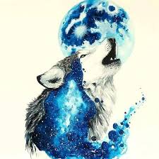 Awesome Blue Howling Wolf Tattoo Design Crying Wolf Howling On The Moon Color Blue Tags Best Creative Beaut In 2020 Watercolor Wolf Wolf Painting Animal Art