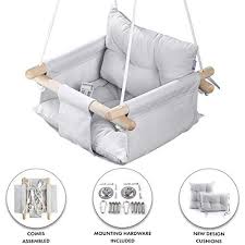 Cateam Balancoire Pour Bebe En Toile Gris Siege De Balancoire Suspendu En Bois Pour Bebe Avec Ceinture De Secur En 2020 Chaise Bebe Balancoire Bebe Balancoire Enfant