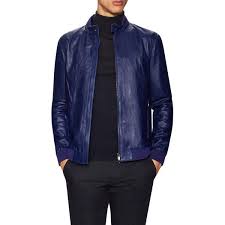 Z Zegna Men S Leather Racer Jacket Dark Blue Navy Size Xl 499 Liked On Polyvore Fea Navy Blue Leather Jacket Leather Sleeve Jacket Blue Leather Jacket
