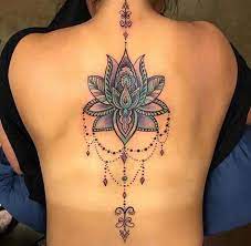 Colorful Lotus Back Tattoo With Jewels Backtattoos Creative Tattoos Tattoos Tattoos With Meaning