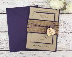 Rustic Invitation Burlap Wedding Invitation Purple Wedding Invitation Wooden Heart Invita Burlap Wedding Invitations Burlap Wedding Etsy Wedding Invitations