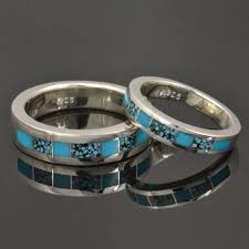 Turquoise Wedding Ring Set In Sterling Silver By Hileman In 2020 Turquoise Wedding Rings Turquoise Wedding Ring Set Wedding Ring Sets