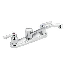 Once you determine which side is leaking, turn off both supply valves. Moen Commercial 2 Handle Low Arc Kitchen Faucet In Chrome 8780 The Home Depot