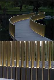 Minimalist Lighted Slat Bridge Railing Deck Railing Mountain Laurel Handrails Nationwide Handrail Design Outdoor Lighting Design Diy Outdoor Lighting