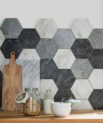Jeffrey court midnight hex black 10.875 in. 15 Edgy Hexagon Tile Kitchen Backsplashes Shelterness