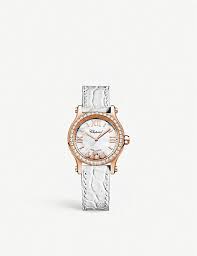 Chopard happy sport classic diamond bezel leather band ladies watch 28/8967. Chopard 274893 5010 Happy Sport 18ct Rose Gold Diamond And Alligator Embossed Leather Watch Fine Watches Diamond Watch Moving Diamonds