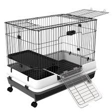 Rabbits get hot easily and they will suffer in the rabbit cage is built on posts which should be 180 centimeters for the front and 170 centimeters for the back. Pawhut 32 L 2 Level Indoor Small Animal Rabbit Cage With Wheels Black Walmart Com Walmart Com