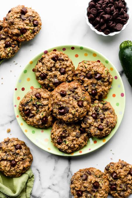 Zucchini Oatmeal Chocolate Chip Cookies stacked with melty chocolate chips