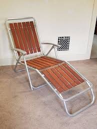 Vintage Redwood Slat Aluminum Lawn Chair Chaise Lounge Folding Patio Furniture Patio Furnishings Vintage Patio Lawn Chairs