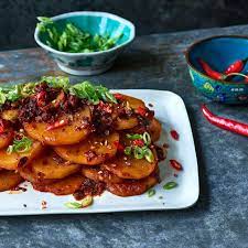 Spicy Chili Crisp Potato Salad Liang Ban Tu Dou Recipe Spicy Chili Veggie Side Dishes Salad With Sweet Potato
