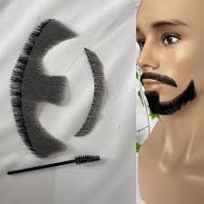 Barba curta artesanal real para homens, cabelo humano, barba invisível,  renda suíça, barba falsa e bigode