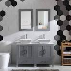 48 inch Double Sink Bathroom Vanity Cabinet Combo Glass、Marble Top Grey  Paint Wood w/Faucet, Mirror&Drain Set (Solid Wood + Marble Top)