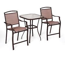 Mainstays Sand Dune 3 Piece Outdoor Bar Height Bistro Set For Patio And Porch Tan Walmart Com Outdoor Bistro Set Patio Bar Set Bistro Set