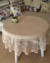 Amazon Com Ustide Rustic Cotton Beige Table Cloth Round Handmade Crochet Tablecloths Beige Table Covers Round Crochet Table Table Covers Design Table Design