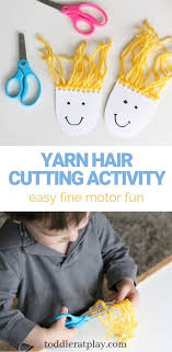 This list of activities for toddlers helps you out when you've got a bored little one at home. Yarn Hair Cutting Activity Toddler At Play