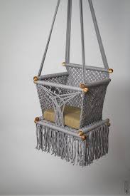 Baby Swing Chair 14 In Macrame 1 Year Warranty Grey Cotton Ropes Sustainable Native Wood Bars Fair Trade Baby Swing Chair Swinging Chair Macrame Furniture