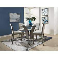 Crosspointe pub table set counter height leg table is constructed of solid hardwoods table has a self storing 18 butterfly leaf dark espresso cherry finish counter height chair features an x back and has brown vinyl upholstered seats with solid wood stretchers this dining room set includes. Standard Furniture Zayden Grey Contemporary 5 Piece Counter Height Dining Set With Glass Table Top Royal Furniture Pub Table And Stool Sets