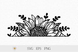 Half Sunflower Svg Sunflower Border Svg Split Sunflower By Pretty Meerkat Thehungryjpeg Com