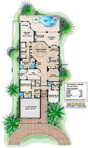 Mediterranean House Plan 1 Story Spanish Waterfront Style Floor Plan Mediterranean House Plans Narrow House Plans Narrow Lot House Plans