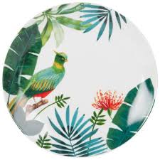 Assiette Plate En Porcelaine Imprime Tropical Tropical Bird Maisons Du Monde Aquarelle Florale Deco Exotique Porcelaine