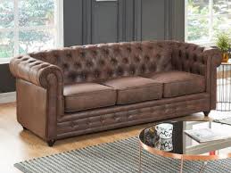 Canape 3 Places Chesterfield En Microfibre Aspect Cuir Vieilli Canape Chesterfield Chesterfield Cuir Vieilli