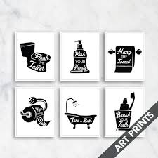 Bath Rules Set Of 6 Art Print Featured In Black And Etsy In 2020 Bath Rules Bathroom Signs Modern Vintage Bathroom