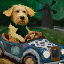 Painting of dog driving sports car : r/dalle2