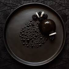 Dark Chocolate Mousse Blackberry Jelly Brownie Dragon Fruit And Black Glaze Food Plating Food Black Dessert
