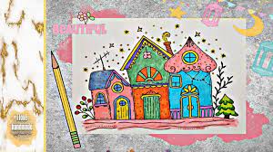 draw colorful row houses كيف ترسم منازل كيوت بألوان رائعة سهلة جدا handmade beautiful notebook