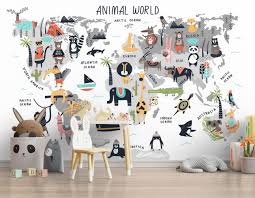 Pastel Color Animal World Map Kids Wallpaper Gray Hand Drawn Etsy Kids World Map World Map Poster Map Creator