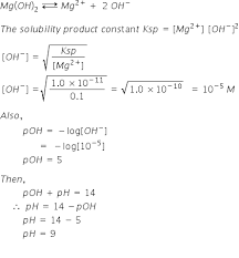 what is the minimum ph of a solution 01m in mg 2 from which