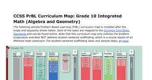 Grade 10 Integrated Math Ccss Prbl Curriculum Map Curriculum Mapping Problem Based Learning Ccss