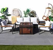 Outdoor leisure courtyard small space exposed pipe aluminum teak armrests  inlaid sofa set with stove table