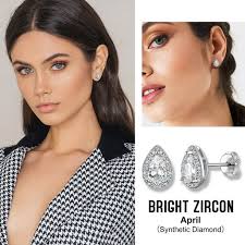 Bestyle 925 Sterling Silver Women's April Birthstone Earrings, Teardrop Cut  Diamond-Studded Earrings for Sensitive Ears