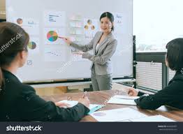 Professional Smiling Company Manager Woman Using Whiteboard Showing Graph And Explaining Planning With Colleague When The Photo Editing Stock Photos Management