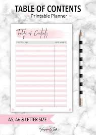 Table Of Contents Planner Printable Printable Planner Bujo Bullet Journal Buj Bullet Journal Table Of Contents Printable Planner Table Of Contents Template