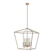 Gorgeous chandeliers that were once saved for interiors are now having their moment in the sun. Eight Light Lantern Pendant Exposed Bulbs With Geometric Style Chandelier Light Wood Satin Nickel Overstock 32332996