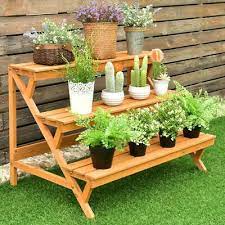 3 Tier Wood Plant Stand Flower Pot Holder Shelf Display Rack Stand Step Ladder Pallet Garden Benches Wood Plant Stand Wooden Plant Stands