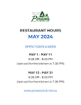 Hours for the month of May! - Pinawa Club Restaurant | Facebook