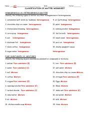 Chemistry worksheet matter 1 pdf free download. Classification Of Matter Answer Key Name Key Date Period Classification Of Matter Worksheet Homogeneous Vs Heterogeneous Matter Classify The Following Course Hero