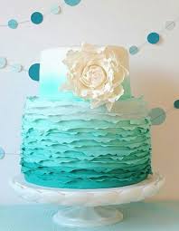 From Dark Turquoise Blue To Light So Beautiful Teal Cake Wedding Cake Ombre Ruffle Cake