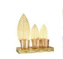 Κηροπήγιο Χρυσό Τριπλό Φύλλα 23.5x22.5x9 cm OEM - Candle Holder 92056