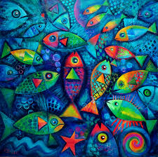 Plenty Of Fish In The Ocean By Karin Zeller Paintings For Sale Bluethumb Online Art Gallery Folk Art Fish Lost Ocean Coloring Book Art