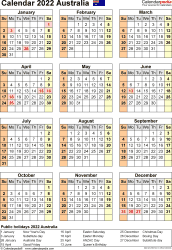 2022 blank and printable calendar with australia holidays in word document format. Australia Calendar 2022 Free Printable Word Templates