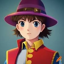 Boy Remi from Nobody's Boy: Remi, Brown hair with wide purple hat, white  shirt and red vest. ((Symmetrical pupils)), ((Acurate pupils)), ((Big  eyes)), ((Symmetrical face)), ((Accurate face)), ((Accurate body)),  ((centered in the