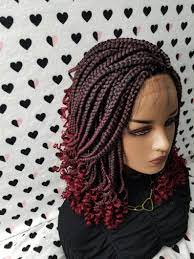 Handmade Box Braid Braided Lace Front Wig With Curly Ends Etsy Hair Styles Box Braids Hairstyles Braided Hairstyles