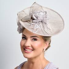 Silver Grey Floral Large Sinamay Disk Wedding Fascinator