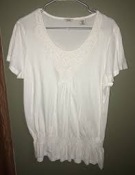 Izod Womens Embroidered Peplum Shirt Top Size Large White