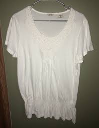 izod womens embroidered peplum shirt top size large white