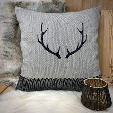 Cuscino Corna Di Cervo Stile Tirolese Country Montagna Lana Merino E Cotone Corgn Colore Grigio Gaidra